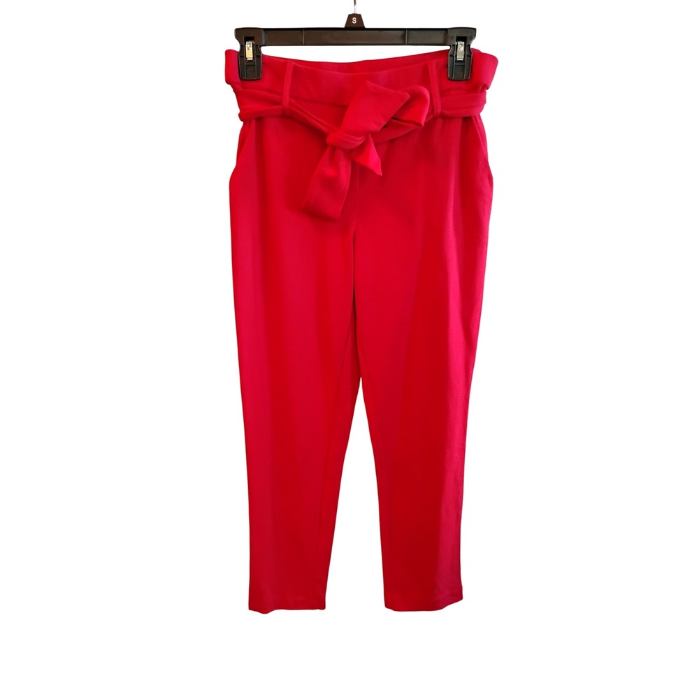 Jules & Leopold Red Paperbag Waist Tapered Leg Pants Small Tie Belt High Rise